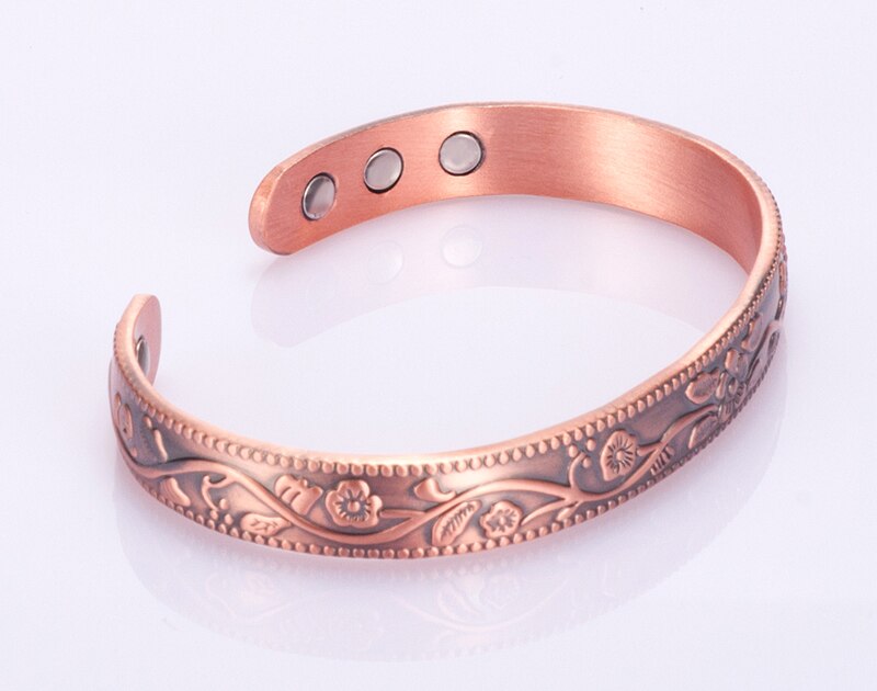 Vintage Floral Magnetic Copper Bracelet for Women